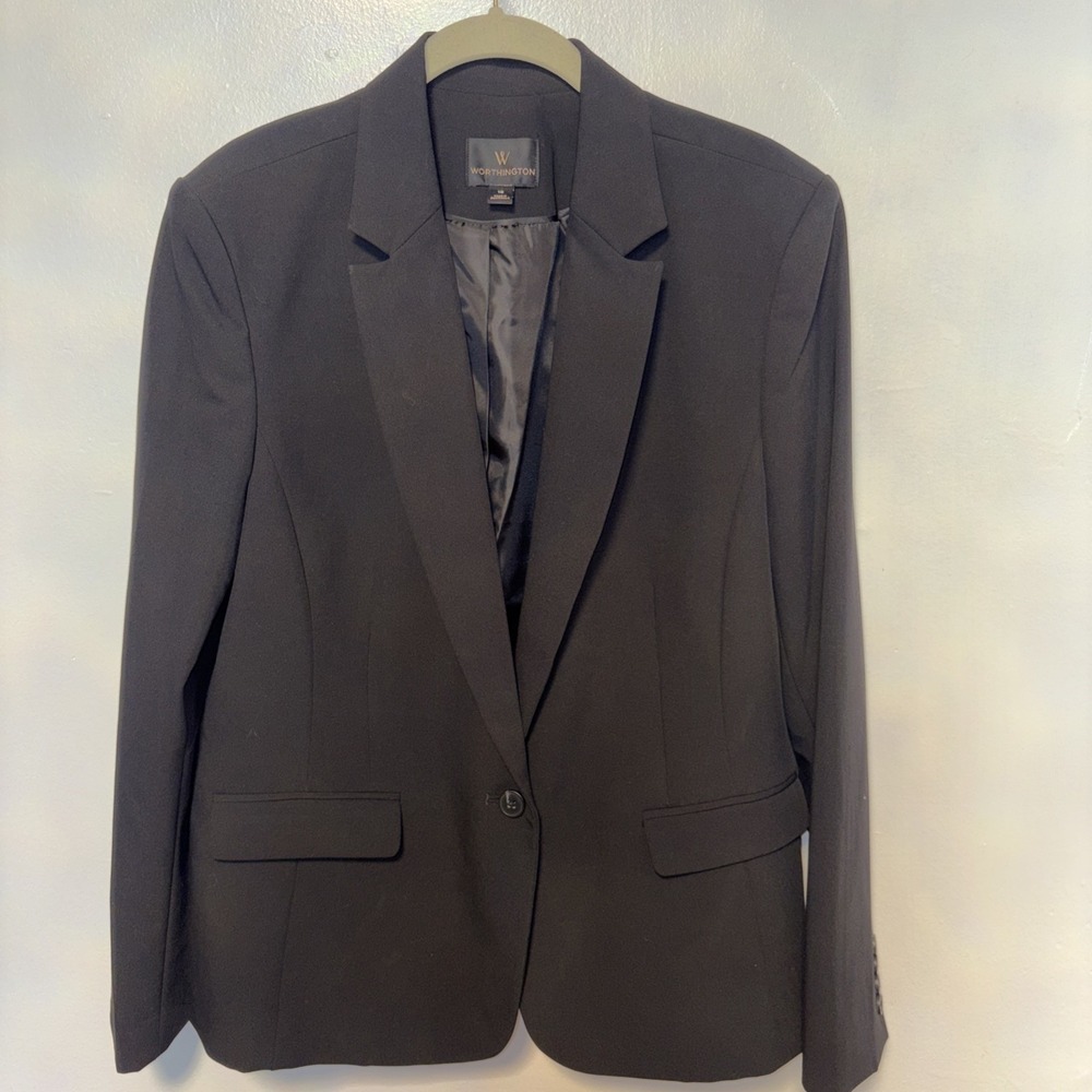 Worthington Blazer Women Size 16 Black Button Front Lined Career Professional